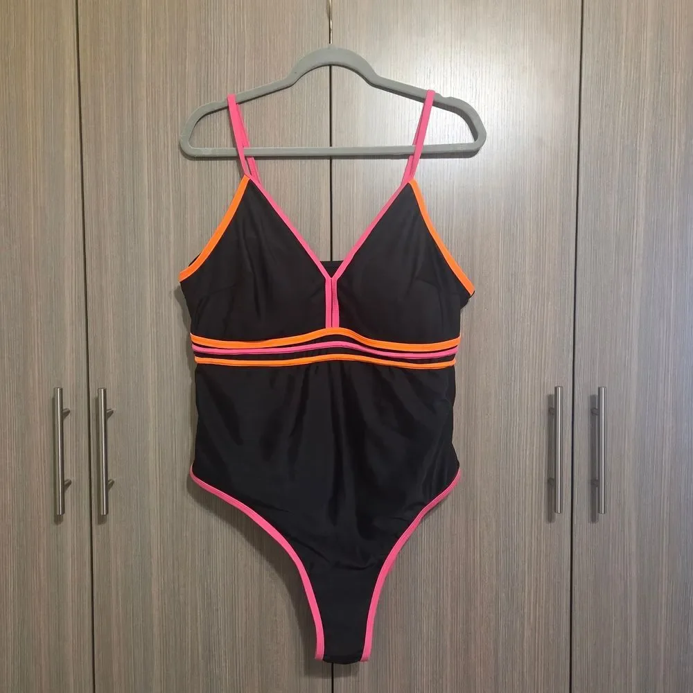 Black Swimsuit with Pink and Orange Accents